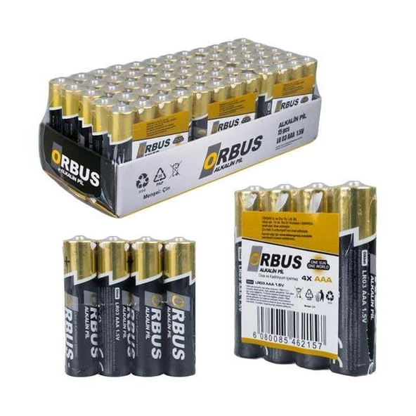 Orbus ORB-LR03-4B 1.5V AAA 60 Adet Alkalin İnce Kalem Pil ürün görseli 1