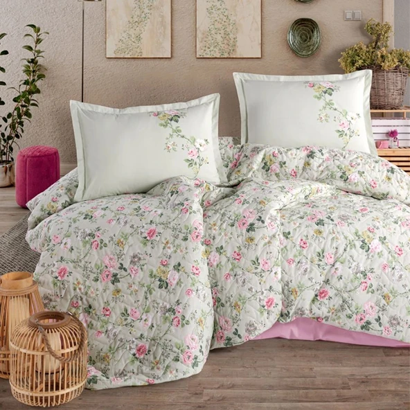Clasy Ranforce %100 Pamuk Çift Kişilik Dört Mevsim Set Elara V1 Adaçayı Rengi ürün görseli 1