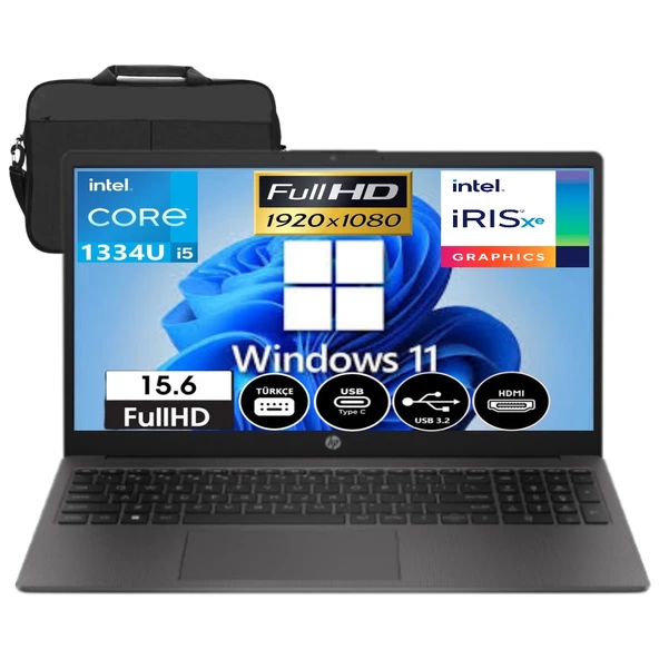 HP 250 G10 Intel Core I5-1334U 20GB Ram 1tb SSD 15.6'' Fullhd WINDOWS11 Taşınabilir Bilgisayar B2NC9ES-C13 & Çanta Hediyeli ürün görseli 1