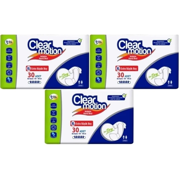 Clearmotion Yetişkin Bezi Bel Bantlı XL - Ekstra Büyük - Extra Large 90 Adet (3PK*30) ürün görseli 1