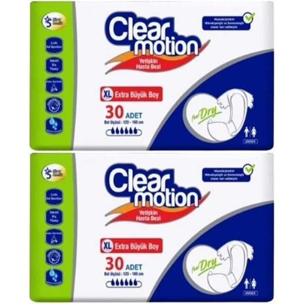 Clearmotion Yetişkin Bezi Bel Bantlı XL - Ekstra Büyük - Extra Large 60 Adet (2PK*30) ürün görseli 1