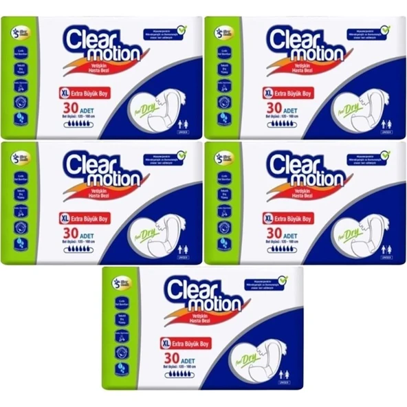 Clearmotion Yetişkin Bezi Bel Bantlı XL - Ekstra Büyük - Extra Large 150 Adet (5PK*30) ürün görseli 1