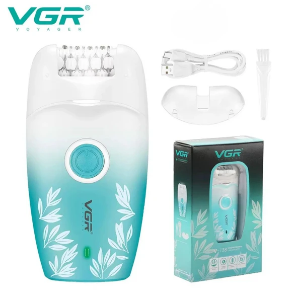 VGR V-738 Profesyonel Kadın Epilatörü – LED Işıklı, 18 Cımbızlı, 2 Hız Ayarlı ve USB Şarjlı Kablosuz ürün görseli 1