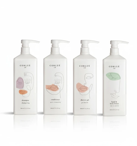 CORLUE 18 SHAMPOO 360 ML + CONDITIONER 360 ML + SHOWER GEL 360 ML + HAND&BODY LOTION 360 ML ürün görseli 1