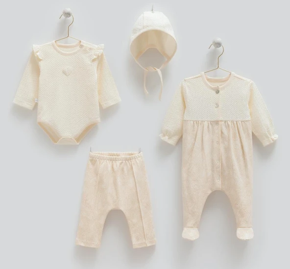 Caramell %100 Pamuk Tiny Lace 4'lü Takım Set 56-62 cm 1-3 Ay CRML.ZK1912 ürün görseli 1