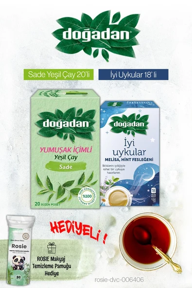 Doğadan Yeşil Çay Yumuşak İçim ve Melisa Ve Hint Fesleğeni Poşet Çay ve Rosie Hediyeli ürün görseli 1