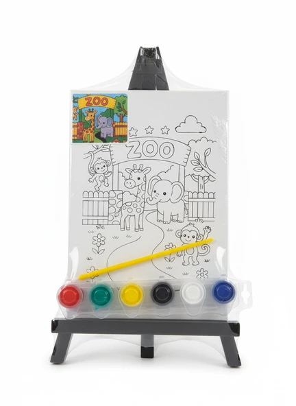 Ark Çizimli Plastik Pres Tuval Seti 18 x 24 cm (Akrilik Boya + Fırça) ürün görseli 1
