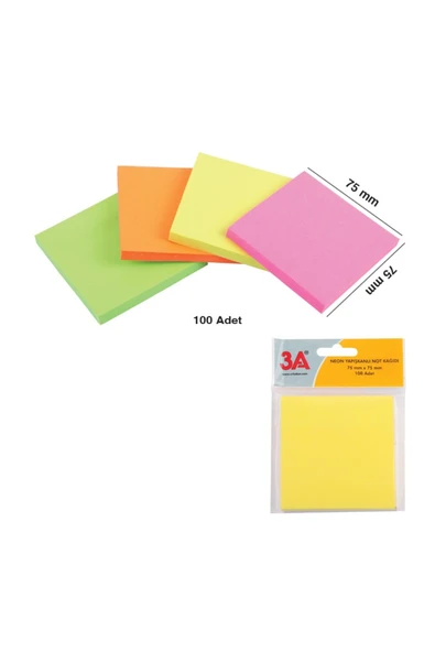 3A Yapışkanlı Not Kağıdı Neon Renk 75x75 mm 2 Adet ürün görseli 1