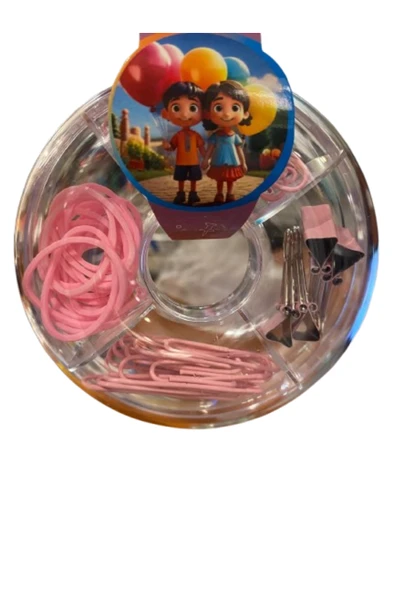 Ark Ataş Seti Yuvarlak 4 Bölmeli Lastikli Pembe ürün görseli 1