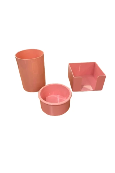 3 Parça Ofis Seti Ataşlık, Kalemlik ve Küp Notluk Pembe ürün görseli 1