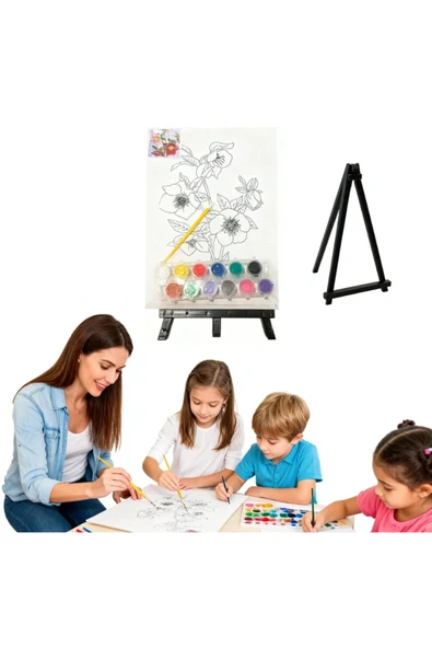Ark Çizimli Plastik Pres Tuval Seti 24 x 32 cm (Akrilik Boya + Fırça + Palet) ürün görseli 1