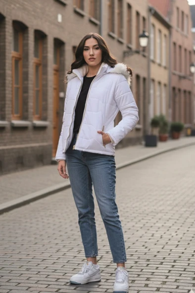 Günlük Kürklü Şişme Kadın Mont - Resim 3