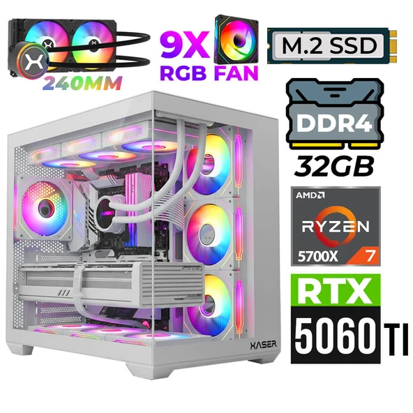 Xaser Nova X70 Ryzen 7 5700X 32GB Ram 2TB M.2 NVMe SSD 16GB RTX5060 Ti Sıvı Soğutmalı Oyuncu Tavsiye sistem ürün görseli 1