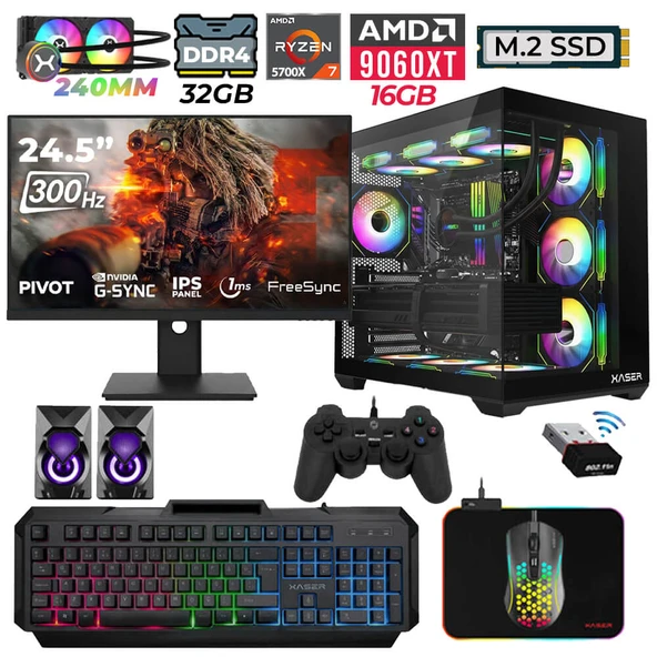 Xaser Nova x50  Ryzen 7 5700X 32GB Ram 1TB M.2 NVMe SSD 16GB RX9060 XT Sıvı Soğutmalı 24.5" 300Hz Oyuncu Tavsiye sistem ürün görseli 1