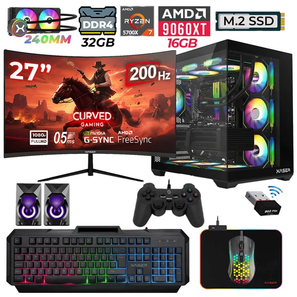 Xaser Nova x40  Ryzen 7 5700X 32GB Ram 1TB M.2 NVMe SSD 16GB RX9060 XT Sıvı Soğutmalı 27" 200Hz Oyuncu Tavsiye sistem ürün görseli 1