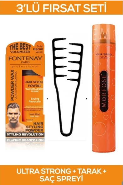 Fontenay Saç Şekillendirici Pudra Toz Wax Ultra Strong + Mucizevi Şekil Tarağı + Saç Sprey 3'Lü Set ürün görseli 1