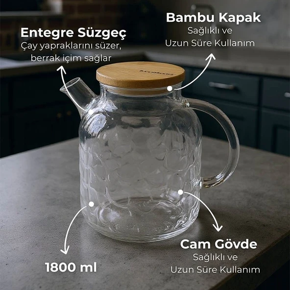 Bambum Juliet Bambu Kapaklı Cam Demlik 1800ml ürün görseli 1