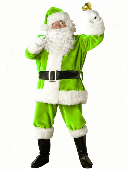 Açık Yeşil Noel Baba Kostümü Yetişkin - Resim 4