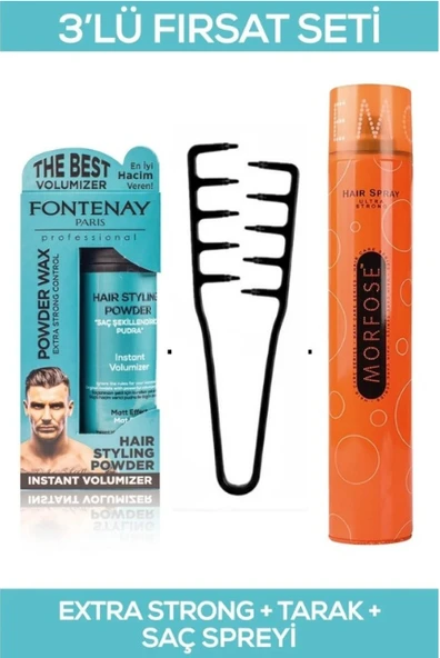 Fontenay Saç Şekillendirici Pudra Toz Wax Matt Effect + Mucizevi Şekil Tarağı + Saç Sprey 3'lü Set ürün görseli 1