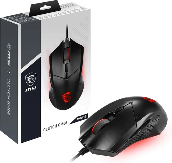 MSI Clutch GM08 3200DPI (Yazılım ile 4200DPI) 6 Tuş USB Optik Kablolu Gaming (Oyuncu) Mouse ürün görseli 1