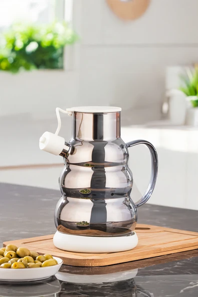 Porsima 3617-2 Kapaklı Borosilikat Cam Yağlık Sirkelik Yağdanlık 1000ml Beyaz ürün görseli 1