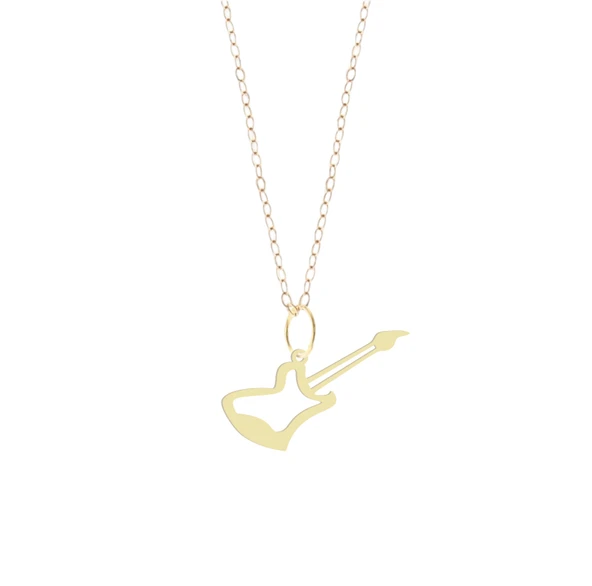 14 Ayar Altın Plakalı Gitar Motifli Özel Günler İçin Hediyelik Altın Kolye-821 ürün görseli 1