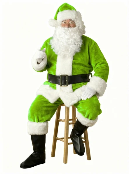 Açık Yeşil Noel Baba Kostümü Yetişkin - Resim 2