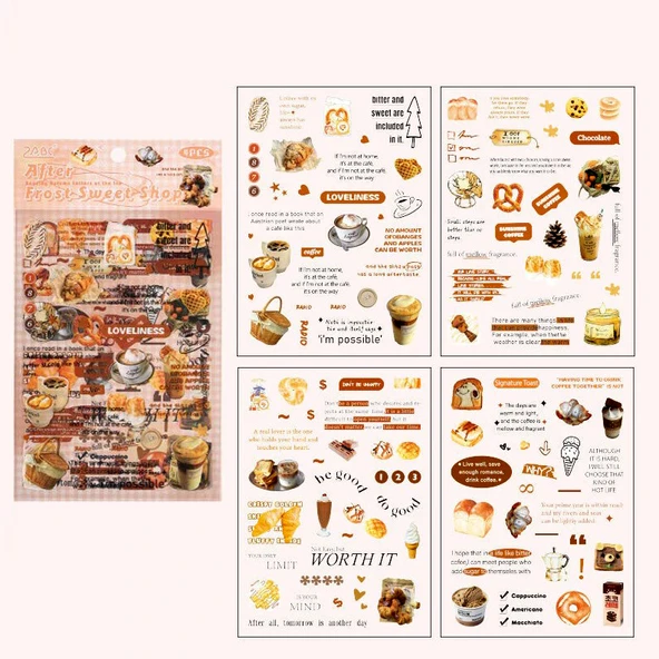 Vintage Sticker Sweet Shop Stiker Çıkartma Etiket 4'lı Set- Tatlı Tuzlu Pastahane ürün görseli 1