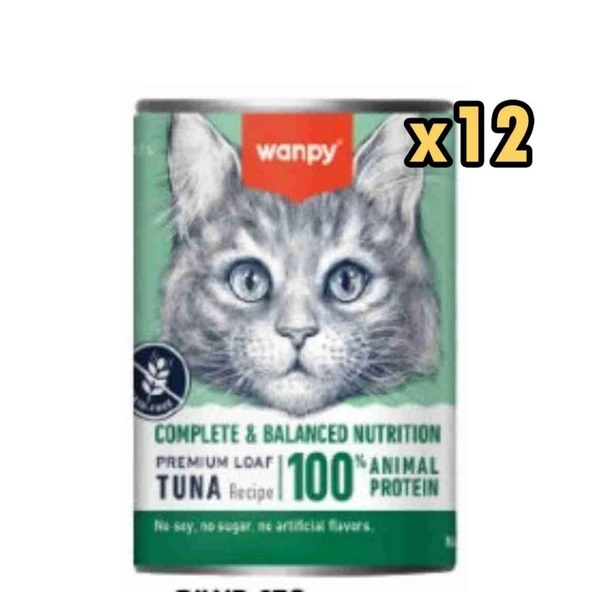 Wanpy Tahılsız %100 Gerçek Et Ton Balıklı Kedi Konservesi 375 gr x 12 Adet ürün görseli 1