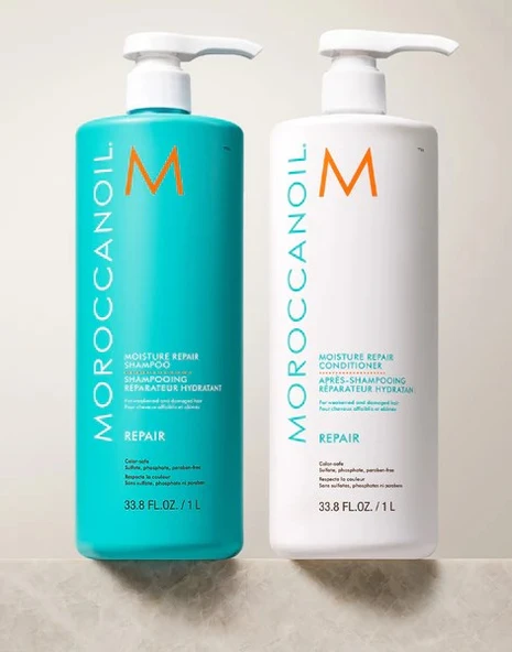 Moroccanoil Repair Şampoo 1000ml & Repair Moisture Repair Saç Kremi 1000ml ürün görseli 1