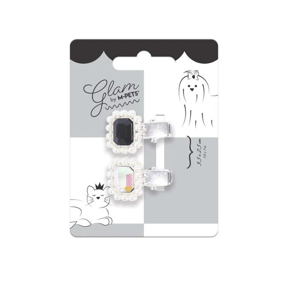 M-Pets Glam Taşlı İncili Kedi ve Köpekler İçin Aksesuar Toka Siyah Gri ürün görseli 1