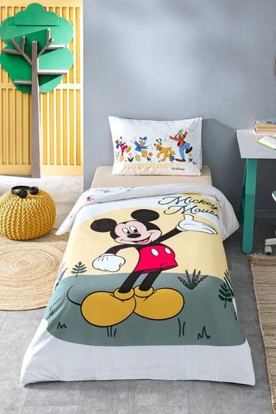 Özdilek Lisanslı Fitted Çarşaflı Tek Kişilik Çocuk Nevresim Takımı-Mickey Nomadic Sarı ürün görseli 1