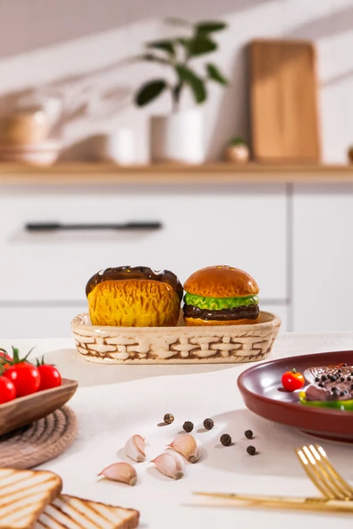 Porsima Mıo-038 Hamburger Motifli 2li Standlı Tuzluk Biberlik Seti ürün görseli 1