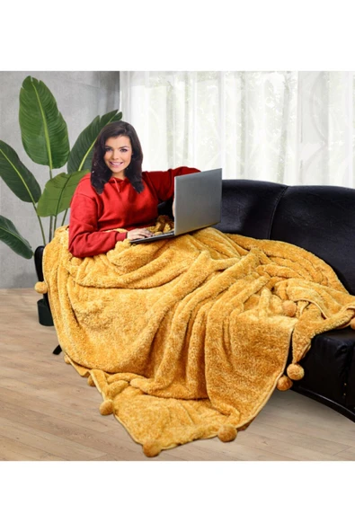 Pababo 200 X 220 cm Ponponlu Pelüş Tv Battaniyesi ürün görseli 1
