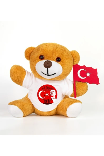 Harika Peluş Fabrikası 23 Nisan Kutlu Olsun Tişörtlü & 25 Cm Bayraklı Sevimli Ayıcık ürün görseli 1