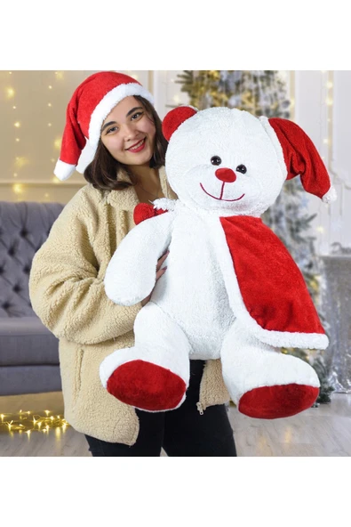 Harika Peluş Fabrikası 75 Cm Şapkalı Noel Baba Ayıcık Yeni Yıl ,yılbaşı Hediyesi ürün görseli 1
