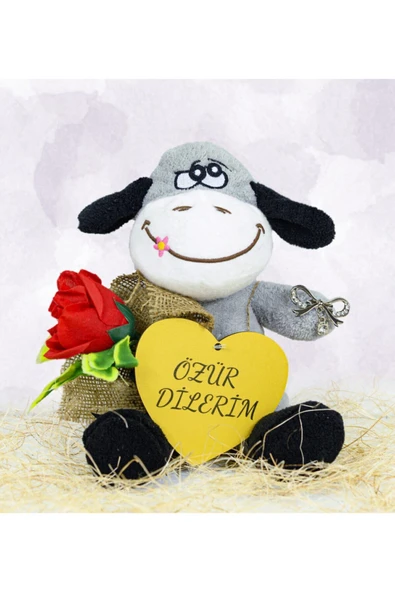 Ayıcı Oyuncak Elinde Gül Tutan Özür Dilerim 25 Cm Sevimli Eşek ürün görseli 1