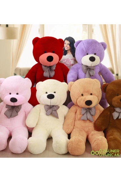 Harika Peluş Fabrikası 90 Cm Rengarenk Papyonlu Ayıcık (%100 YERLİ) ürün görseli 1
