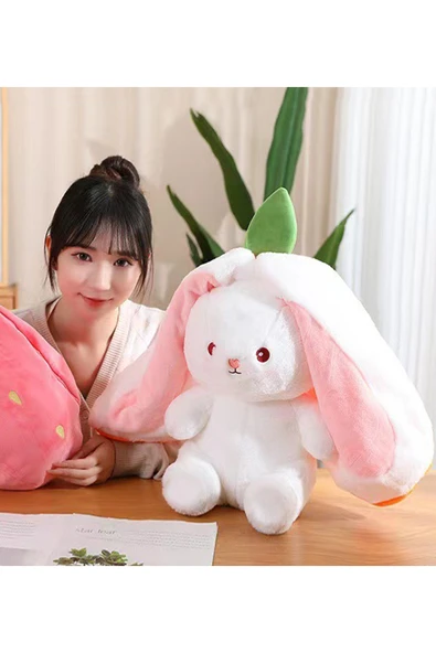 Harika Peluş Fabrikası 50 Cm Çilek Çantalı Tavşan Sevgiliye Özel ürün görseli 1