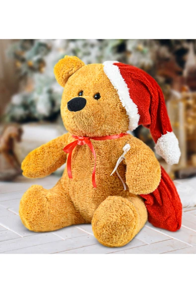 Harika Peluş Fabrikası 55 Cm Noel Baba Şapkalı Ayıcık (%100 Yerli) ürün görseli 1