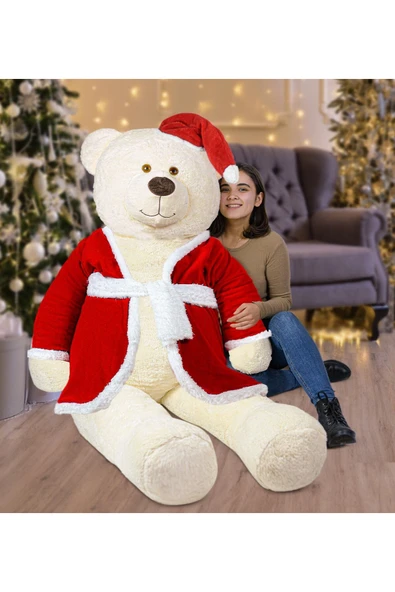 Harika Peluş Fabrikası 200 Cm Noel Baba Şapkalı Ayıcık Yeni Yıl ,yılbaşı ürün görseli 1