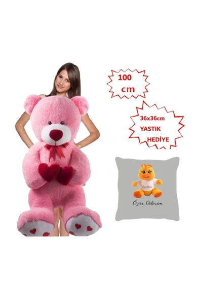 Özgüner Oyuncak Özgüner 100 Cm Bobo Pembe Peluş Ayı Yastık Kuzu Hediyeli ürün görseli 1