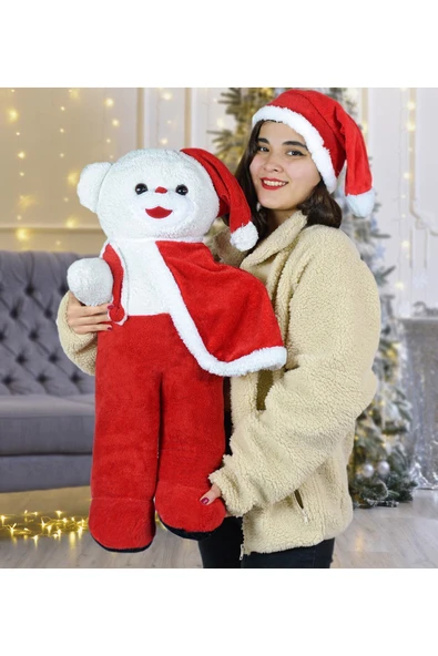 Harika Peluş Fabrikası 80 Cm Ayakta Duran Noel Baba Pelerinli Ayıcık Yeni Yıl ,yılbaşı Hediyesi ürün görseli 1