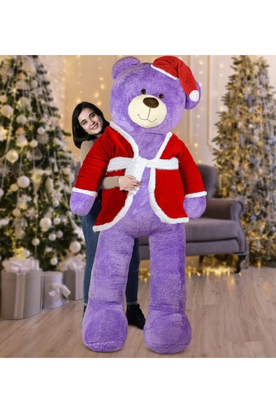 Harika Peluş Fabrikası 200 Cm Noel Baba Şapkalı Ayıcık Yeni Yıl ,yılbaşı Hediyesi ürün görseli 1