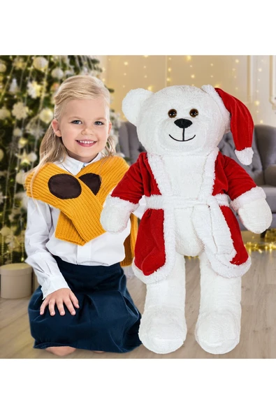 Harika Peluş Fabrikası 80 Cm Noel Baba Şapkalı Ayıcık Yeni Yıl ,yılbaşı Hediyesi ürün görseli 1