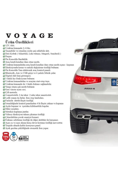 Harika Peluş Fabrikası Özgüner Oyuncak Akülü Uzaktan Kumandalı Araba VOYAGE GT 4x2 Deri Koltuklu - Resim 7