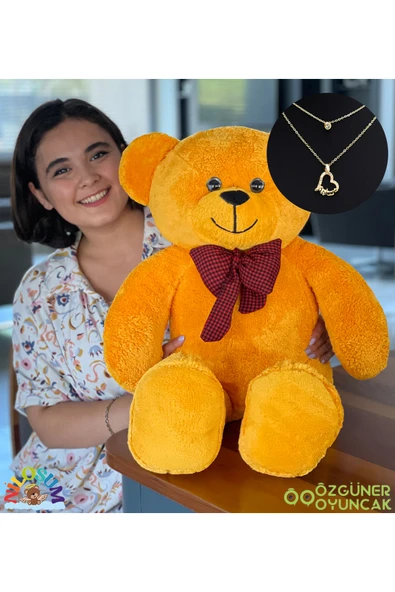 Harika Peluş Fabrikası Sevgiliye Hediye Seti - 90 cm Peluş Ayıcık & 24 Ayar Altın Kaplama Kolye ürün görseli 1