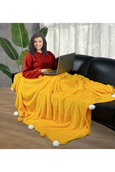 Ayıcı Oyuncak Ponponlu 200*220 Cm Pelüş Tv Battaniyesi ürün görseli 1