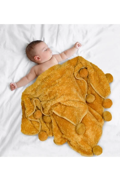 Harika Peluş Fabrikası Pabtex Bebek/çocuk Battaniyesi Ponponlu Yerli ürün görseli 1