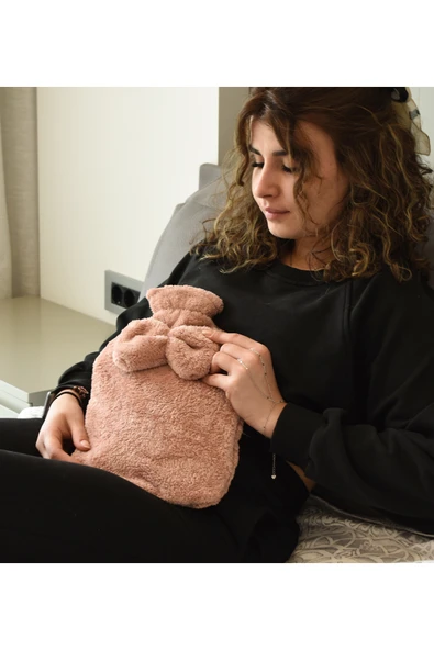 Ayıcı Oyuncak Pabtex Kurdele Süslemeli Pembe Sıcak Su Torbası Kılıfı – Isıyı Koruyan Peluş Kumaş ürün görseli 1